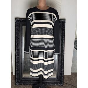 Wool Blend Luxurious Liz Claiborne Black And Cream Sweater Dress. Sz. Small